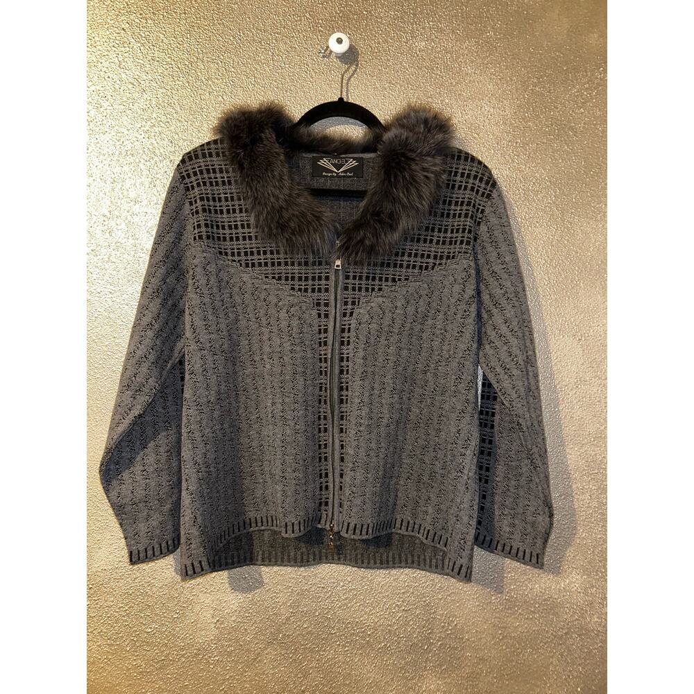 Angel  By Sabri Ozel  Gray & Black  Removeable Fur Collar  Long Sleeve  Jacket